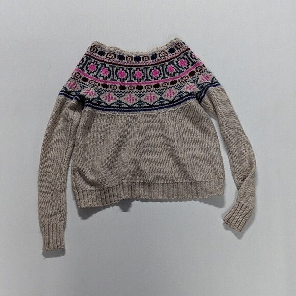 American Eagle XS Cream/Tan with Multicolor Fair Isle Pattern Wool Blend Sweater - Picture 3 of 6
